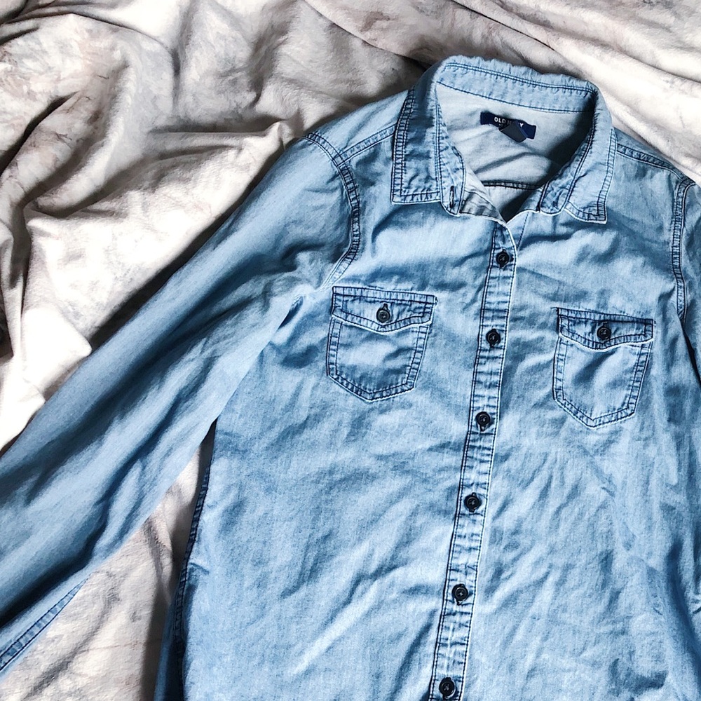 Old Navy, Blue Denim, Button Down, Blouse